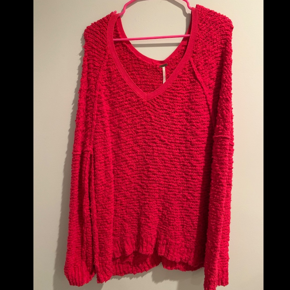 Free people hot pink popcorn sweater